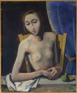 Pige foran gardin af Karl Hofer