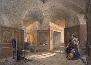 Fængsel for kong Erik XIV, søn af Gustav I, på Gripsholm, værtshus. c1853-64. af Karl Johann Billmark