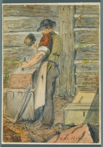 Stenarbejder, 1864 (wc over sort medieundertegning)