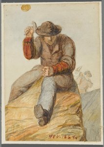 Stenarbejder, 1864 (wc over sort medieundertegning)