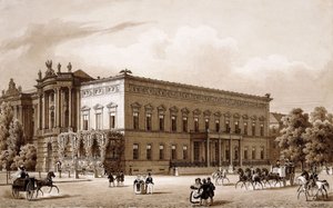 Unter den Linden, Berlin. Prins Wilhelms Palads, bygget af Karl Langhans i 1834-36, og Det Kongelige Bibliotek, bygget af Georg Christian Unger 1775-78 efter planer af Josef Emanuel Fischer von Erlach, med udsigt over Platz am Opernhaus,