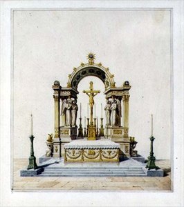 Design til et nyklassisk højalter (pen & blæk og akvarel på papir) af Karl Ludwig Wilhelm Zanth