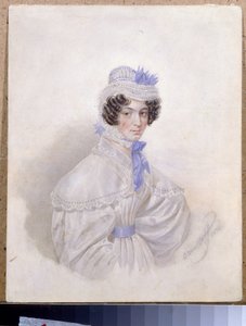 Portræt af Anna Borisovna Bakunina (1802-1835). Værk af Karl Pavlovich Briullov (Briullov) (1799-1852), akvarel på papir af Karl Pavlovich Bryullov