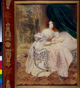 Portræt af Maria Butevena med sin datter Maria (Portræt af Maria Buteneva med datteren Maria) - Værk af Karl Pavlovich Briullov (Briullov) (1799-1852), akvarel på papir af Karl Pavlovich Bryullov