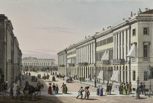 Mikhailovskaya-gaden med udsigt over Michael Palace i St. Petersborg, første halvdel af det 19.