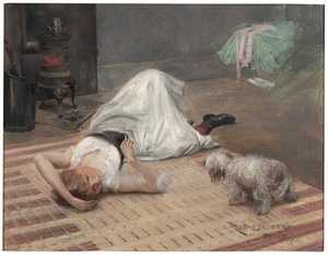 Model med en cigaret (olie på panel) af Karl Robert Lundberg