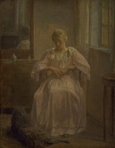 En ung pige, Sophie Lofthus, med en hund