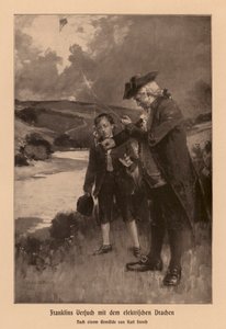 Benjamin Franklin undersøger lyn (litografi) af Karl Storch