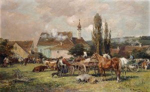 Et marked ved en landsby af Karl Stuhlmuller