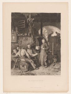 Mænd omkring et bord i en kælder Klosterkælderen (titel på objekt) af Karl Vaditz