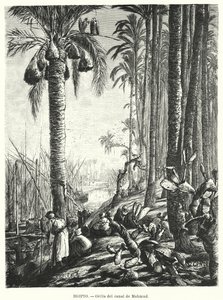 Bredden af Mahmoudiyah-kanalen, Egypten (litho) af Karl Wilhelm Gentz
