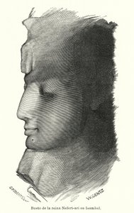 Buste af den gamle egyptiske dronning Nefertari, hustru til Ramesses den Store, Abu Simbel (litho)
