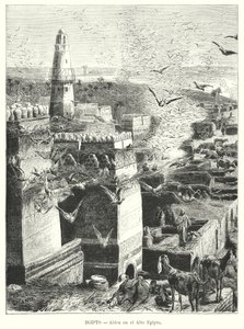 Landsby i Øvre Egypten (litho) af Karl Wilhelm Gentz