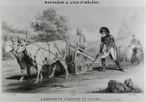 Napoleon (1769-1821) på Sankt Helena, graveret af Francois le Villain (fl.1819-22) af Karl after Loeillot-Hartwig