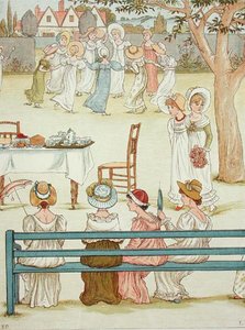 En havefest (farve litho) af Kate (after) Greenaway