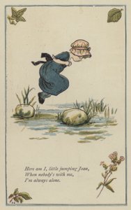Her er jeg, lille hoppende Joan (farve litho) af Kate (after) Greenaway