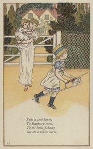 Rid på en hanehest (farve litho)