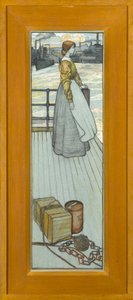 Venter på Dartmouth-færgen, ca. 1910 (kridt på blåt papir) af Kate Blackmore