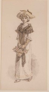 En kurv med roser (blyant, akvarel) af Kate Greenaway