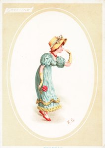 Lykønskningskort (chromolitho) af Kate Greenaway