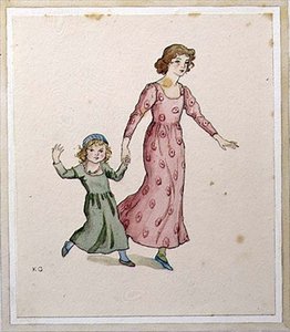 To små piger i festkjoler (akvarel på papir) af Kate Greenaway