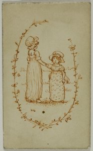 Vignette af to piger (recto); Athena (omvendt) af Kate Greenaway