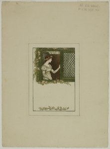 Kvinde ved gittervindue af Kate Greenaway
