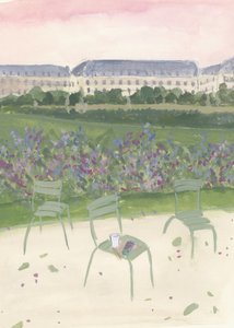 Akvarelillustration af en have i Paris