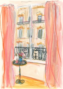 Illustration af udsigten fra et vindue i Paris