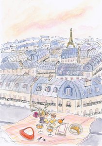 Picnic på en tagterrasse i Paris med udsigt til Eiffeltårnet af Katharina Puritscher