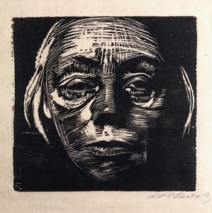 selvportræt i fuld ansigt; Selvportræt fra fronten, 1923 af Käthe Kollwitz