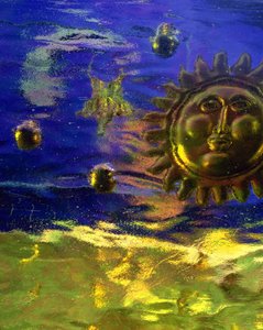 Blå og guld sol af Katherine Fawssett