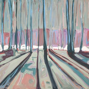 Mirrored Woods, 2021 (akryl og gouache på lærred) af Katie Ré Scheidt