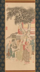 Ten Rakan undersøger et maleri af hvidklædte Kannon, 1792. af Kato Nobukiyo