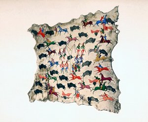 Elgeskind af North American Shoshone Indian, der viser bøffeljagt, 20. århundrede af Katsikodi