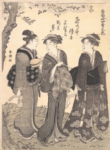 To kvinder ledsaget af en tjenestepige, 1780-1795. af Katsukawa Shuncho