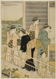 Kvinder på en balkon i et Yoshiwara tehus af Katsukawa Shuncho