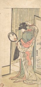 En kurtisane ser på sin refleksion i et håndspejl, ca. 1787. af Katsukawa Shun