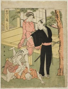 Syvende akt: Ichiriki Teahouse fra skuespillet Chushingura (Treasury of the Forty-seven Loyal Retainers) af Katsukawa Shun