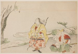 Kejserinde Jingu (til venstre) og hendes minister Takenouchi no Sukune (til højre) af Katsukawa Shun