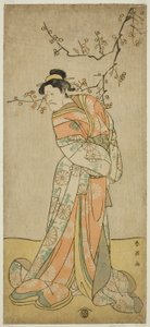 Skuespilleren Ichikawa Ebizo (Danjuro V) som hofdamen Iwafuji i skuespillet Gozen-gakari Sumo Soga, opført på Kawarazaki-teatret i den første måned, 1793 () af Katsukawa Shun