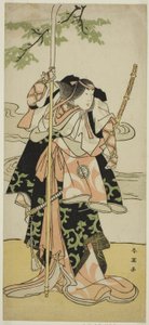 Skuespilleren Segawa Kikunojo III som Lady Tomoe (Tomoe Gozen) i stykket Yasa Gumbai Miyako no Jindori, opført på Miyako-teatret i den ellevte måned, ca. 1793 (farvetræsnit; hosoban) af Katsukawa Shun