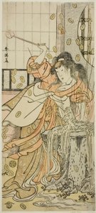 Skuespilleren Segawa Kikunojo III som dragejomfruen forklædt som Osaku i stykket Sayo no Nakayama Hiiki no Tsurigane, opført på Nakamura-teatret i den ellevte måned, 1790 af Katsukawa Shun