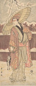 Den fjerde Matsumoto Koshiro som en mand, der går under en paraply, ca. 1796. af Katsukawa Shun