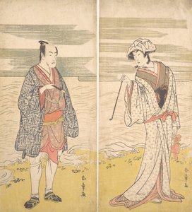 To skuespillere: den fjerde Matsumoto Koshiro som en mand klædt i en kort kimono [til venstre], 1779.