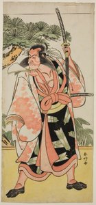 Skuespilleren Ichikawa Danjuro V som Kajiwara Genta Kagesue i stykket Yuki Nazuna Saiwai Soga, opført på Kiri-teatret i den første måned, 1787 af Katsukawa Shunkо̄