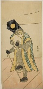 Skuespilleren Ichimura Uzaemon IX som abe i stykket Mitsu Ningyo Yayoi no Hinagata, opført på Nakamura-teatret i den anden måned, 1785 af Katsukawa Shunkо̄