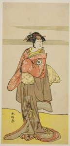 Skuespilleren Iwai Hanshiro IV som Hitomaru forklædt som geishaen Oshun i stykket Edo no Hana Mimasu Soga, opført på Nakamura-teatret i den tredje måned, 1783 af Katsukawa Shunkо̄