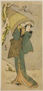 Skuespilleren Nakamura Riko I som Kiyotaki i skuespillet Oakinai Hiru ga Kojima, opført på Nakamura-teatret i den ellevte måned, 1784 af Katsukawa Shunkо̄