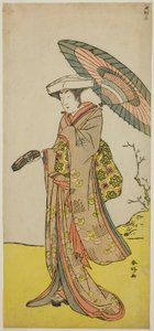 Skuespilleren Nakayama Kojuro VI som Chinzei Hachiro Tametomo forklædt som Lady Hotoke (Hotoke Gozen) i stykket Yukimotsu Take Furisode Genji, opført på Nakamura-teatret i den ellevte måned, 1785
